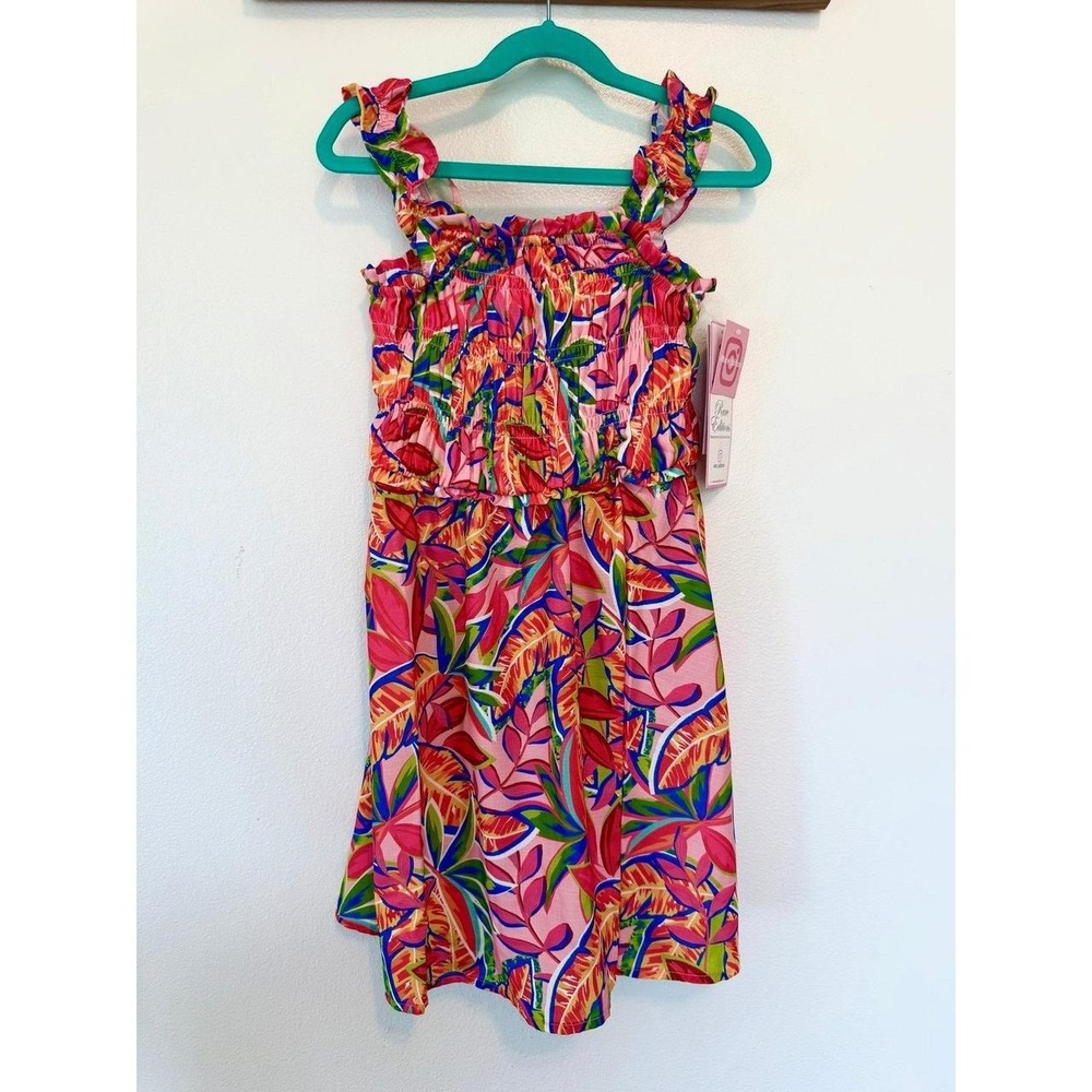 New Rare Editions Little Girls Tropical Stretch Print Dress size Small 6 summer